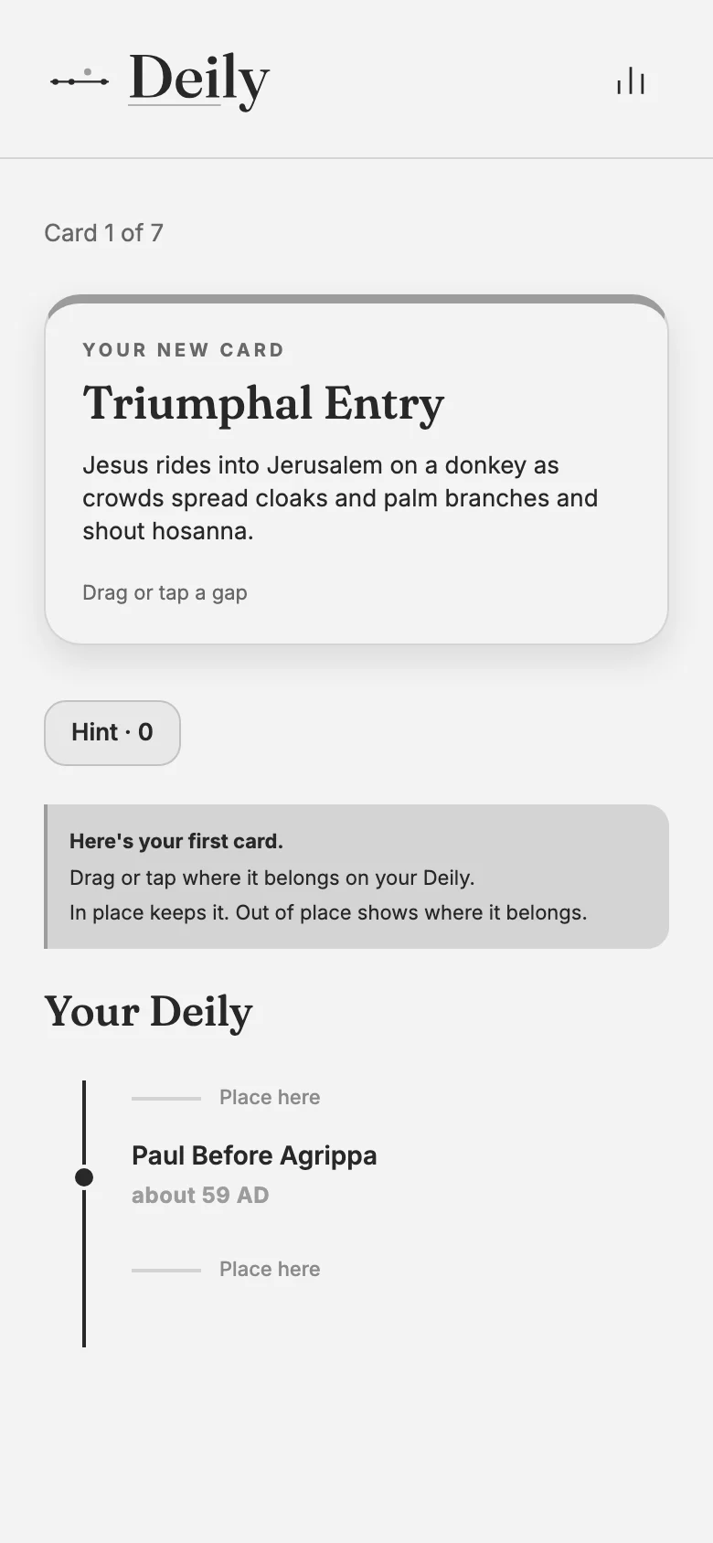 A fresh Deily game: place the Triumphal Entry on the timeline